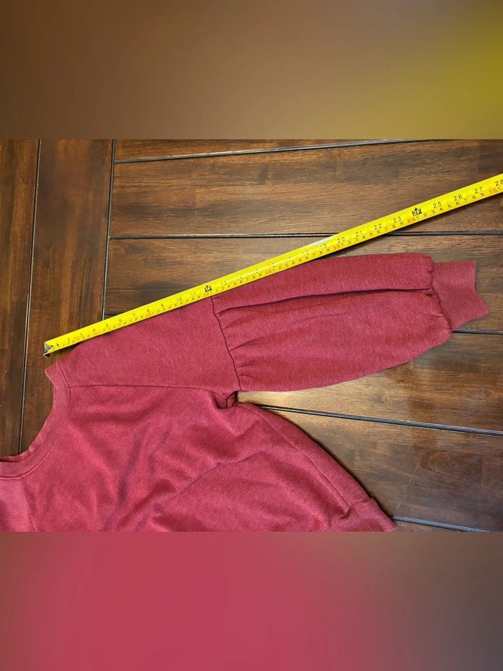aerie Red Crewneck Sweatshirt with Puffed Ballon Sleeves Cotton Comfort Medium